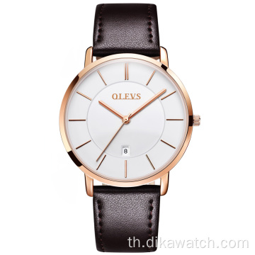 ราคาถูก OLEVS 5869 ผู้ชายควอตซ์กีฬานาฬิกา Minimalist สัปดาห์วันที่ Chronograph แฟชั่นสายหนังนาฬิกาสำหรับชาย